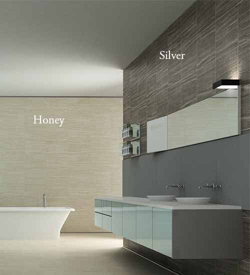 Gizza Silver WoodLook Tile Plank on the wall